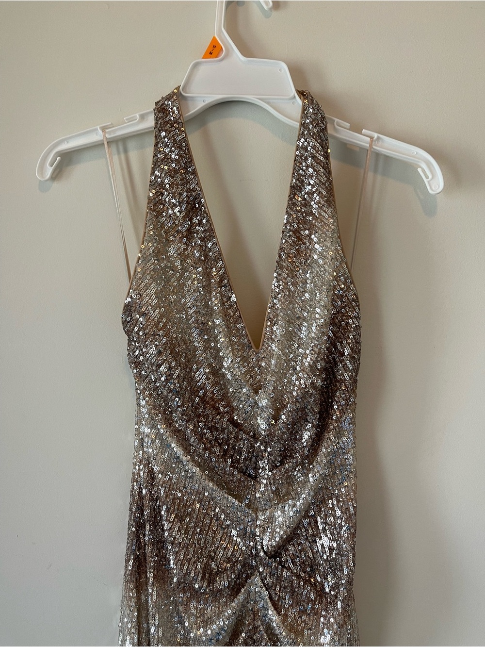 EUC- Badgley Mischka designer Gold Asymmetrical prom formal sequin Dress size 0 - Picture 5 of 10